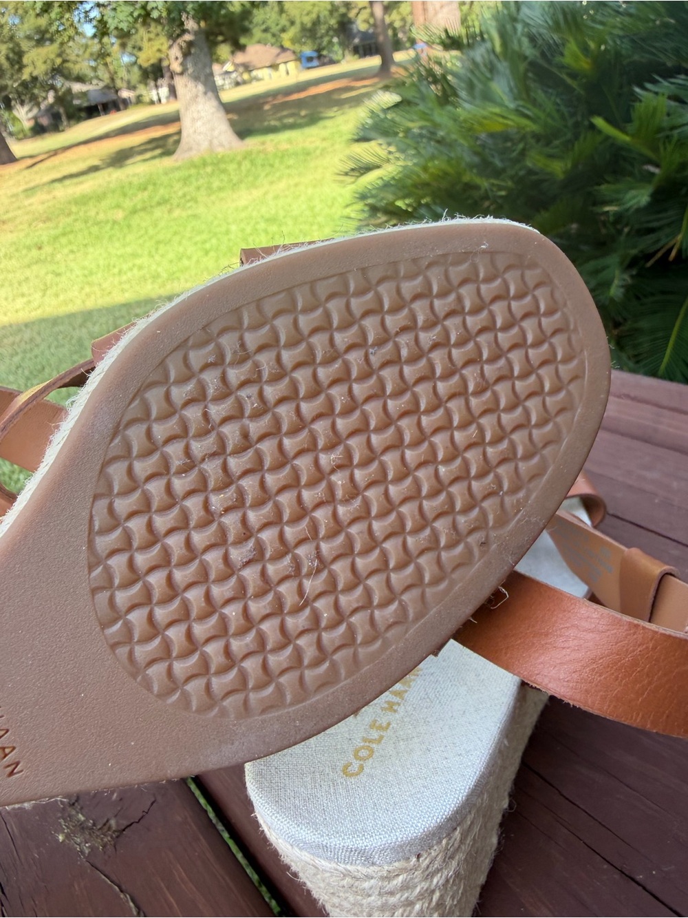 Cole Haan Crystal Honey Leather Espadrille Wedge Sandals Size 8 $150 - Picture 10 of 12